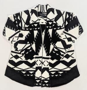 Forever 21 Sweater Womens S Black White Aztec Tribal Open Front Knit Cardigan